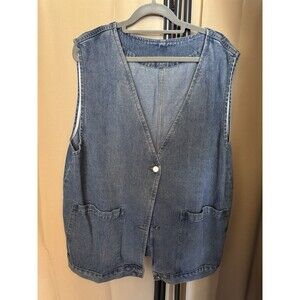 Shebote Women Denim Vest Oversized XXXL Button Jean Waistcoat Sleeveless Jacket